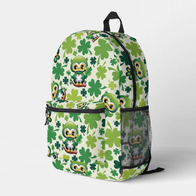 Baby Owl Cute St Patrick Cartoon Printed Backpack (Back Corner Right)