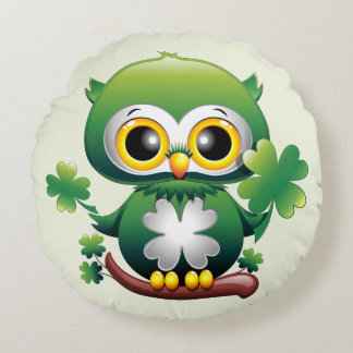 Baby Owl Cute St Patrick Cartoon Round Pillow