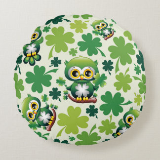 Baby Owl Cute St Patrick Cartoon Round Pillow