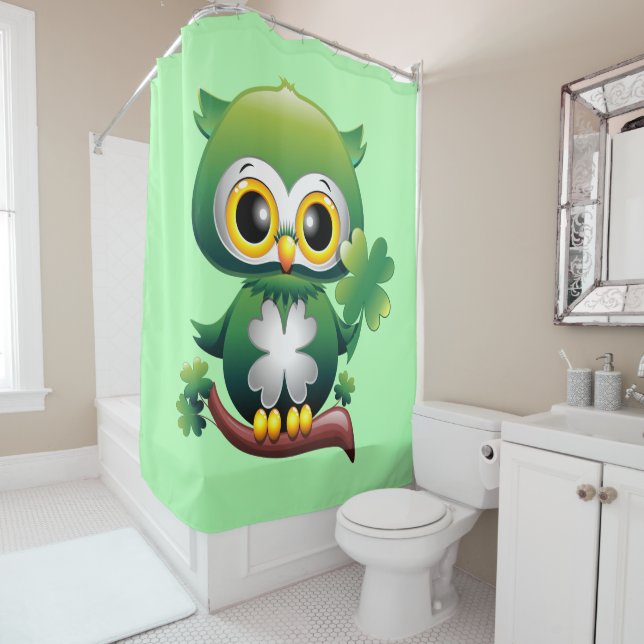 Baby Owl Cute St Patrick Cartoon Shower Curtain (In Situ)