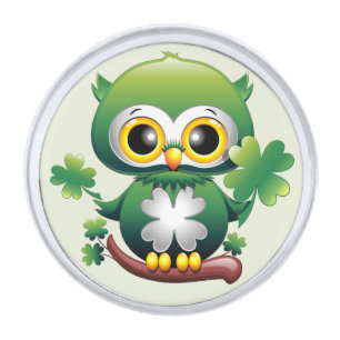 Baby Owl Cute St Patrick Cartoon Silver Finish Lapel Pin