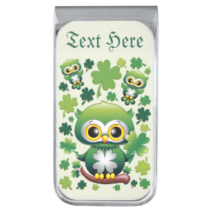 Baby Owl Cute St Patrick Cartoon Silver Finish Money Clip