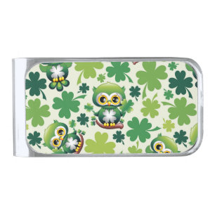 Baby Owl Cute St Patrick Cartoon Silver Finish Money Clip