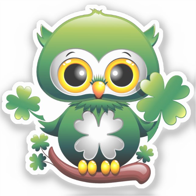 Baby Owl Cute St Patrick Cartoon Sticker (Front)