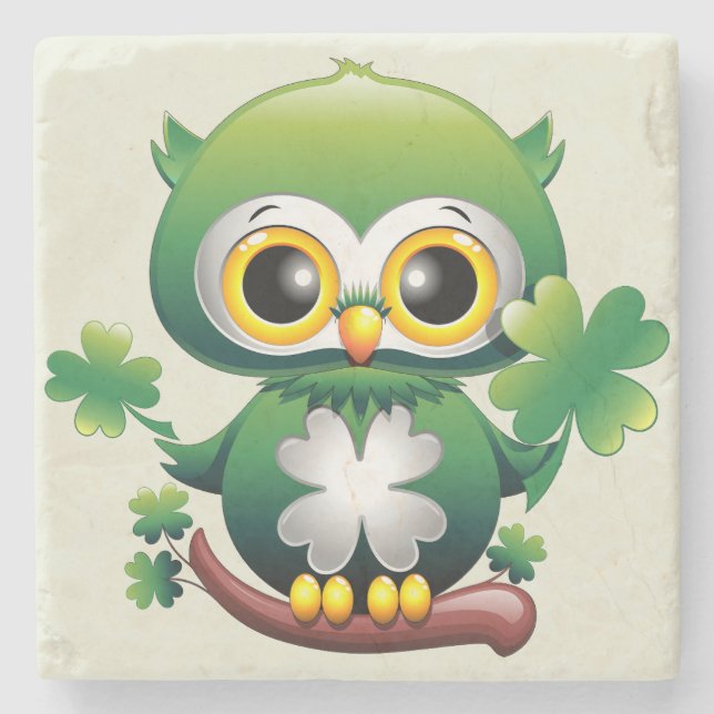 Baby Owl Cute St Patrick Cartoon Stone Coaster (Front)