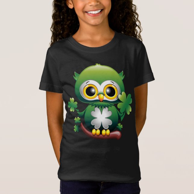 Baby Owl Cute St Patrick Cartoon T-Shirt (Front)