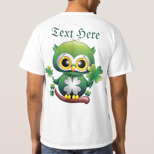 Baby Owl Cute St Patrick Cartoon T-Shirt (Back)