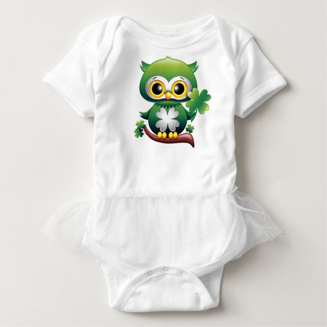 Baby Owl Cute St Patrick Cartoon T-Shirt (Front)