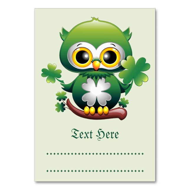 Baby Owl Cute St Patrick Cartoon Table Number (Front)