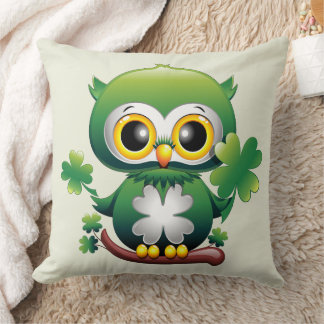 Baby Owl Cute St Patrick Cartoon Throw Pillow