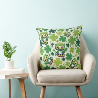 Baby Owl Cute St Patrick Cartoon Throw Pillow