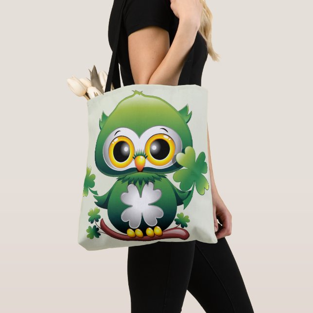 Baby Owl Cute St Patrick Cartoon Tote Bag (Close Up)