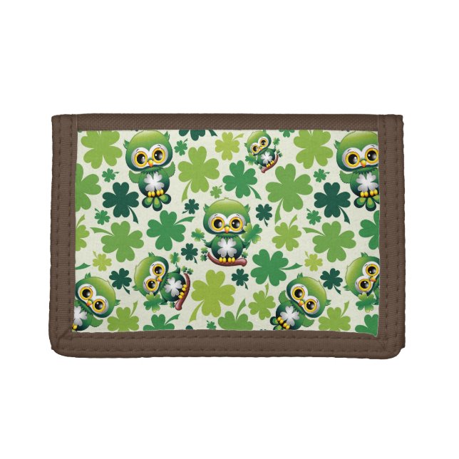 Baby Owl Cute St Patrick Cartoon Trifold Wallet (Front)
