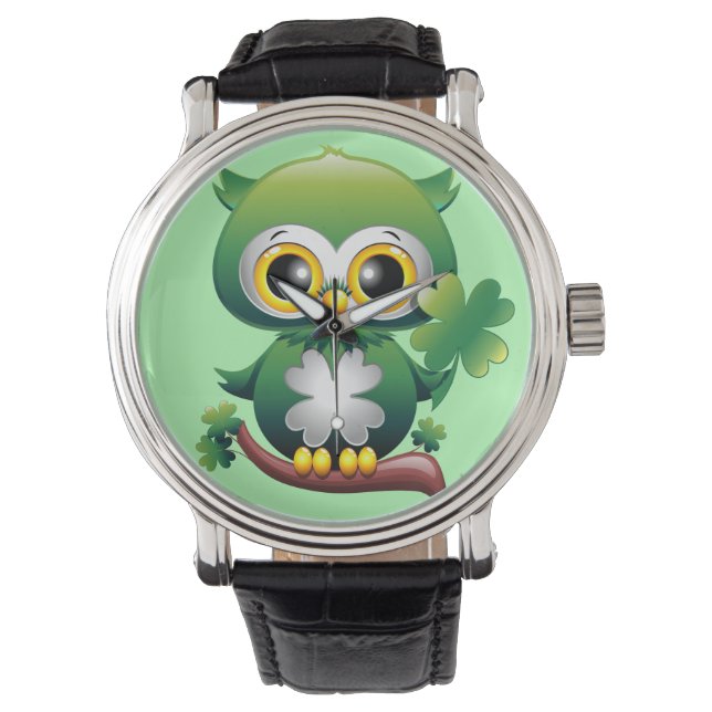 Baby Owl Cute St Patrick Cartoon Watch (Front)