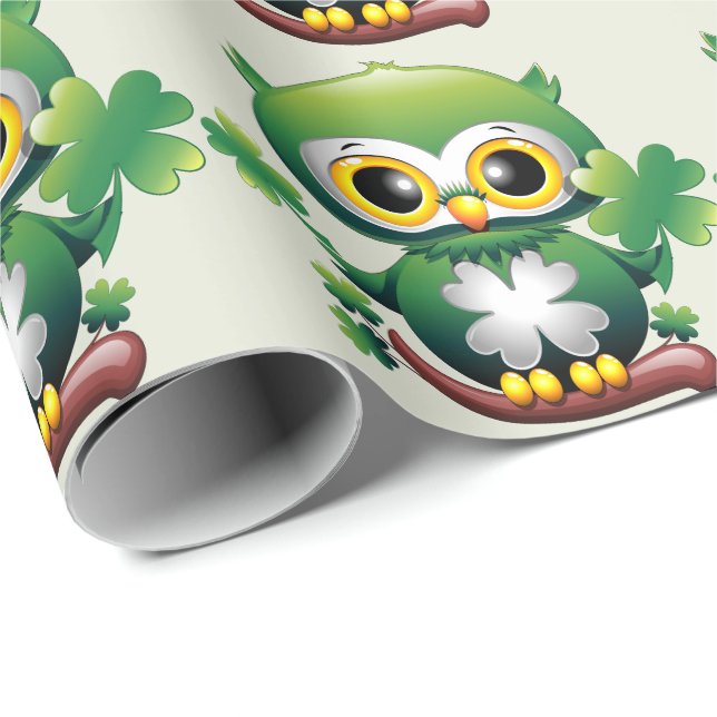 Baby Owl Cute St Patrick Cartoon Wrapping Paper (Roll Corner)