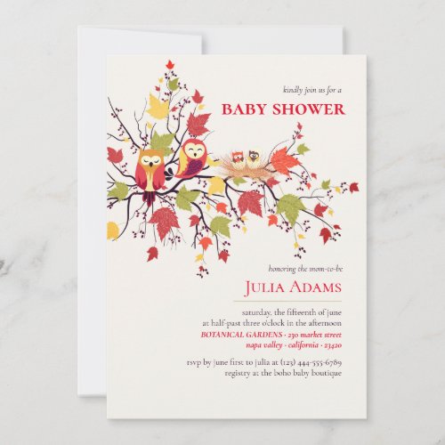 Baby Owl hatching in Autumn baby shower Invitation