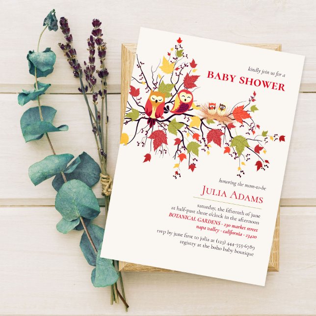 Baby Owl hatching in Autumn baby shower Invitation (Creator Uploaded)