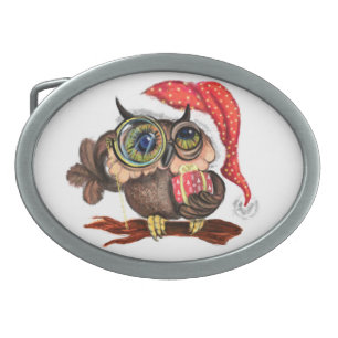 Baby Owl In Christmas Hat and Gift Belt Buckle
