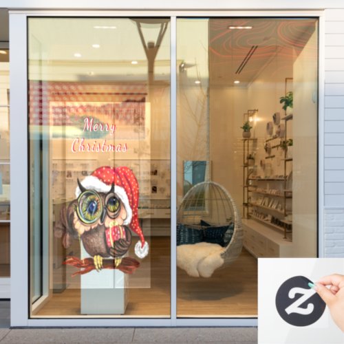 Baby Owl In Christmas Hat and Gifts For Everyone Window Cling