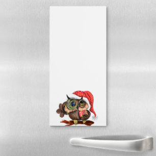 Baby Owl In Christmas Hat Magnetic Notepad