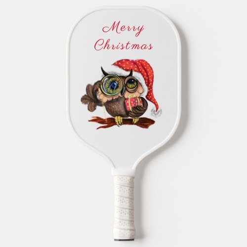 Baby Owl In Christmas Hat Pickleball Paddle Gift