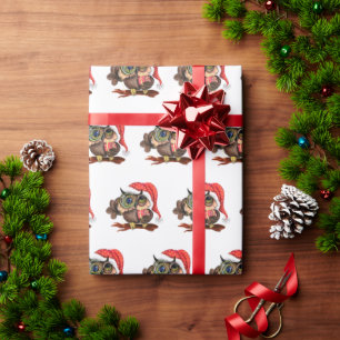 Baby Owl In Christmas Hat Wrapping Paper Gift