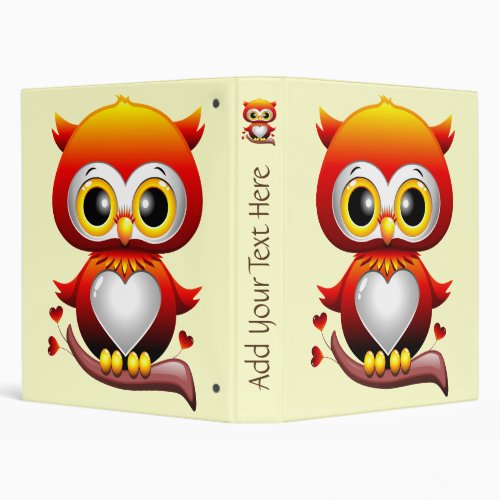 Baby Owl Love Heart Cartoon  3 Ring Binder