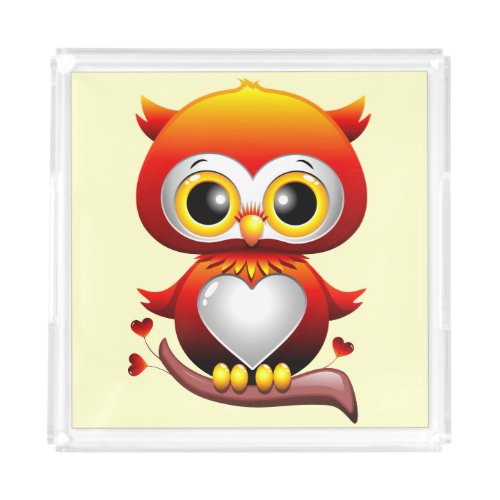 Baby Owl Love Heart Cartoon  Acrylic Tray