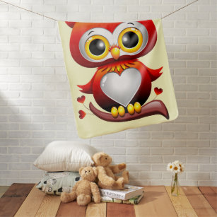 Baby Owl Love Heart Cartoon  Baby Blanket