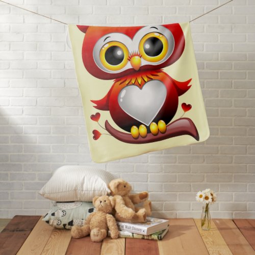 Baby Owl Love Heart Cartoon  Baby Blanket