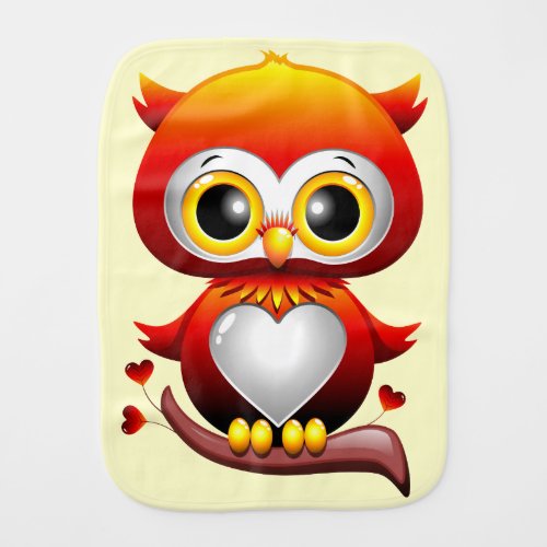 Baby Owl Love Heart Cartoon  Baby Burp Cloth