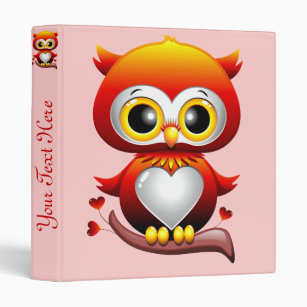 Baby Owl Love Heart Cartoon Binder