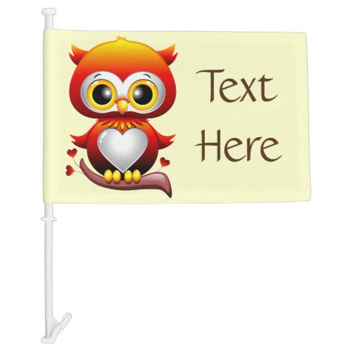 Baby Owl Love Heart Cartoon  Car Flag