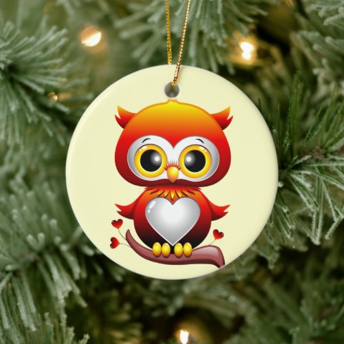 Baby Owl Love Heart Cartoon  Ceramic Ornament