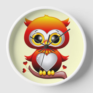 Baby Owl Love Heart Cartoon Clock