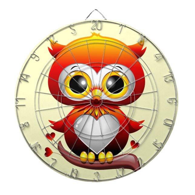 Baby Owl Love Heart Cartoon  Dart Board (Front)
