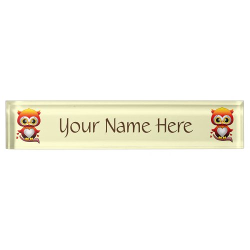 Baby Owl Love Heart Cartoon  Desk Name Plate