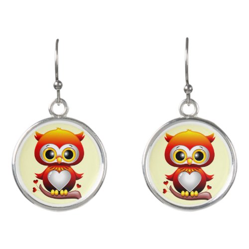 Baby Owl Love Heart Cartoon  Earrings