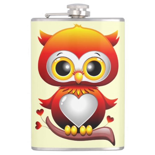 Baby Owl Love Heart Cartoon  Flask