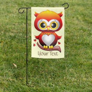 Baby Owl Love Heart Cartoon  Garden Flag
