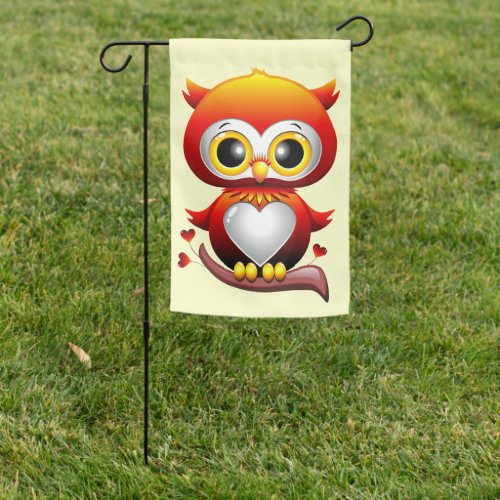 Baby Owl Love Heart Cartoon  Garden Flag