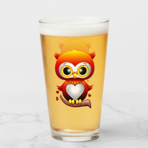 Baby Owl Love Heart Cartoon  Glass