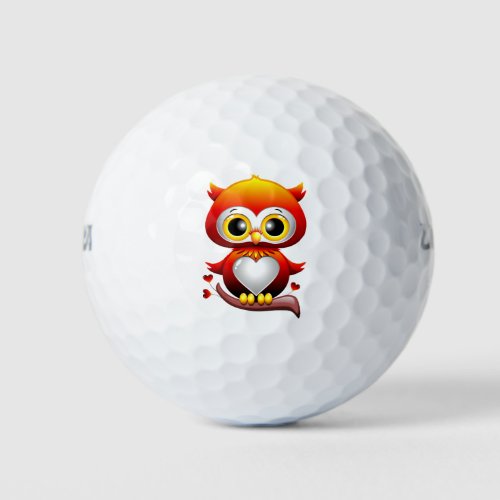 Baby Owl Love Heart Cartoon  Golf Balls