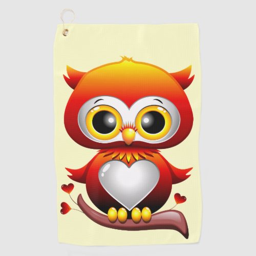 Baby Owl Love Heart Cartoon  Golf Towel