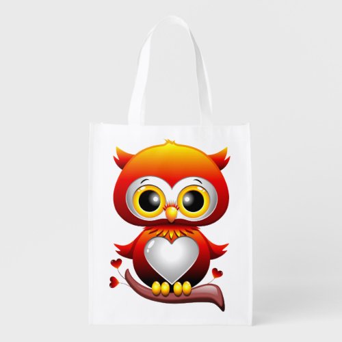 Baby Owl Love Heart Cartoon  Grocery Bag