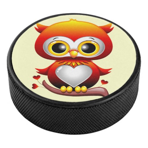 Baby Owl Love Heart Cartoon  Hockey Puck