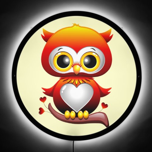 Baby Owl Love Heart Cartoon  LED Sign