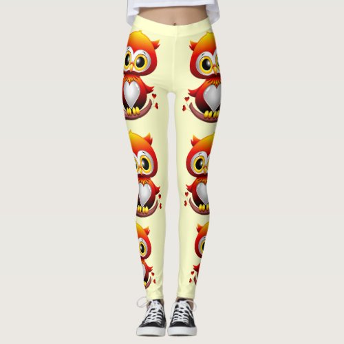 Baby Owl Love Heart Cartoon  Leggings