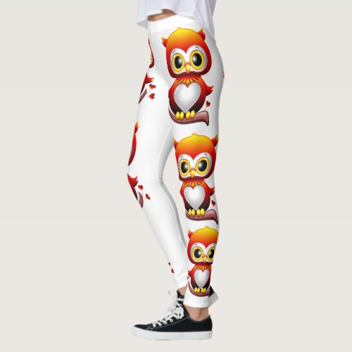 Baby Owl Love Heart Cartoon  Leggings