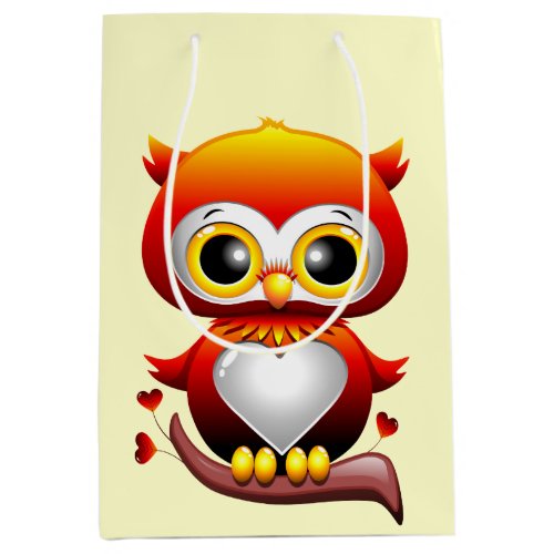 Baby Owl Love Heart Cartoon  Medium Gift Bag